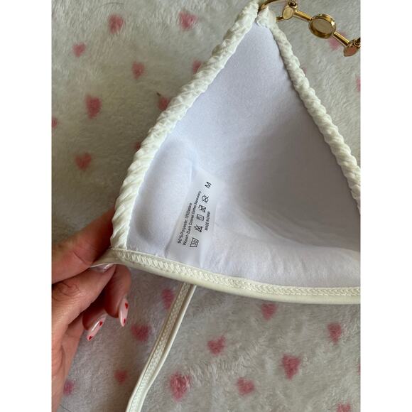 White Ribbed Push Up Pearl and Gold Hardware Bikini Top Womens Size Small - Picture 4 of 4